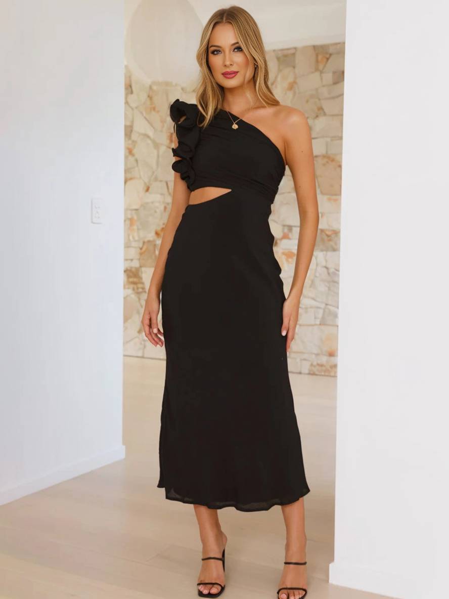 Amelia Asymetryczna Suknia Wieczorowa | Ekskluzywna Tkanina, Midi 5