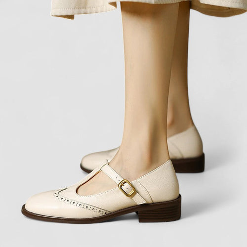 Baletki damskie Mary Jane Lila | Eleganckie z regulowanym paskiem, kremowe 0