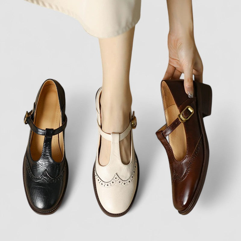 Baletki damskie Mary Jane Lila | Eleganckie z regulowanym paskiem, kremowe 1