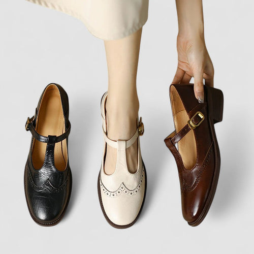 Baletki damskie Mary Jane Lila | Eleganckie z regulowanym paskiem, kremowe 1