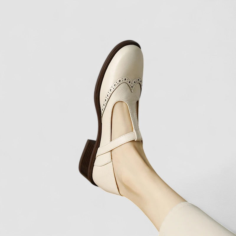 Baletki damskie Mary Jane Lila | Eleganckie z regulowanym paskiem, kremowe 2
