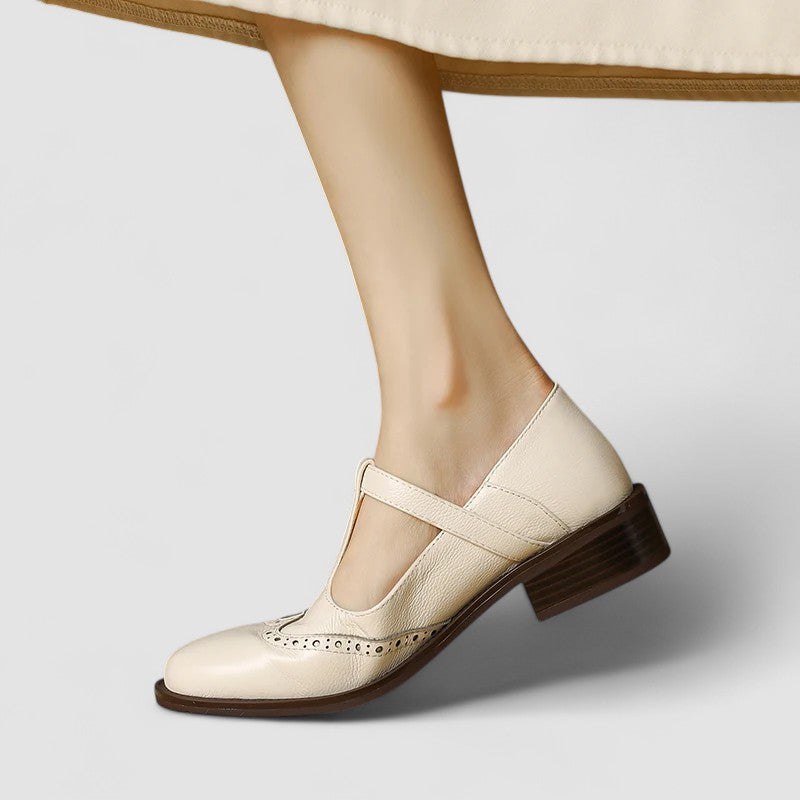 Baletki damskie Mary Jane Lila | Eleganckie z regulowanym paskiem, kremowe 3