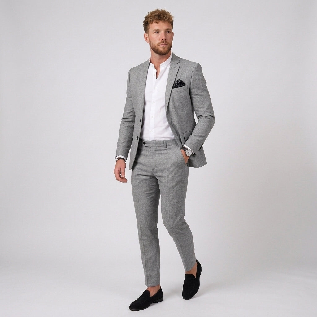 Beżowy Garnitur Męski Gremio Slim Fit | Lekki Len, Nowoczesny Krój 1