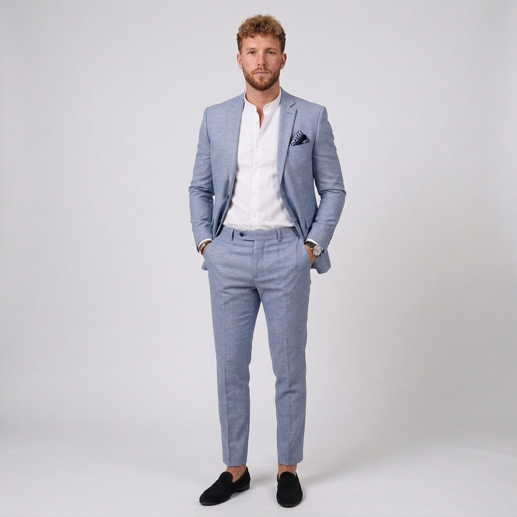 Beżowy Garnitur Męski Gremio Slim Fit | Lekki Len, Nowoczesny Krój 4
