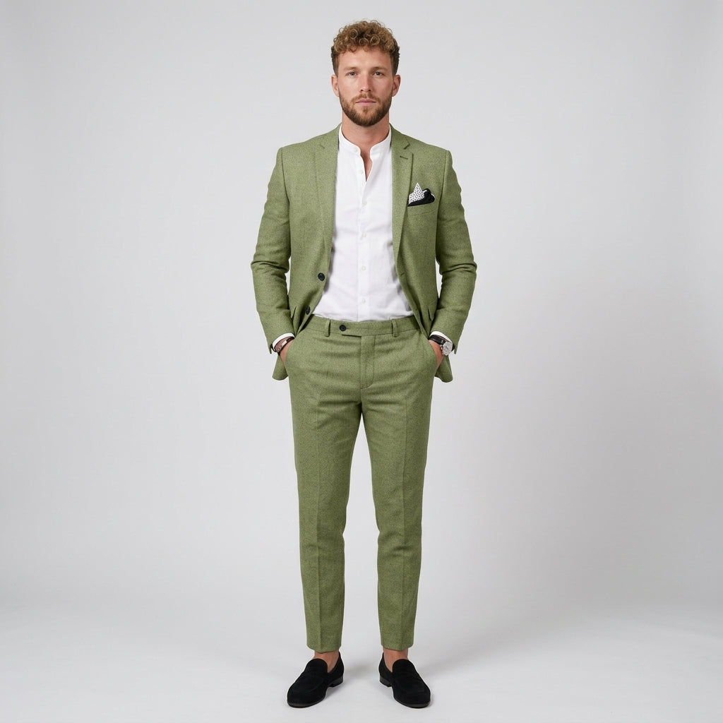 Beżowy Garnitur Męski Gremio Slim Fit | Lekki Len, Nowoczesny Krój 5