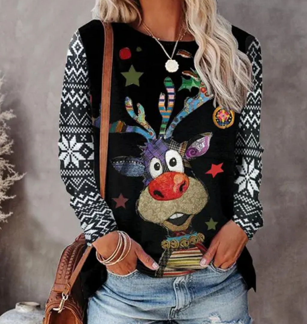 Bluza Sophie | Świąteczny nadruk z reniferem, luźny krój 2