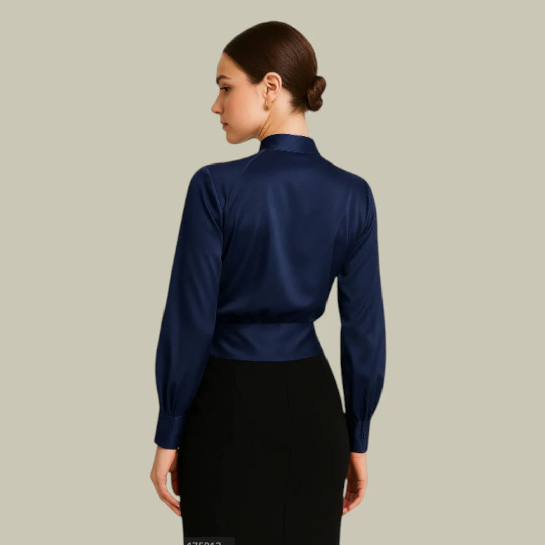 Bluzka Damska Kopertowa | Elegancki Dekolt V, Długie Rękawy, Gładka Powierzchnia 1