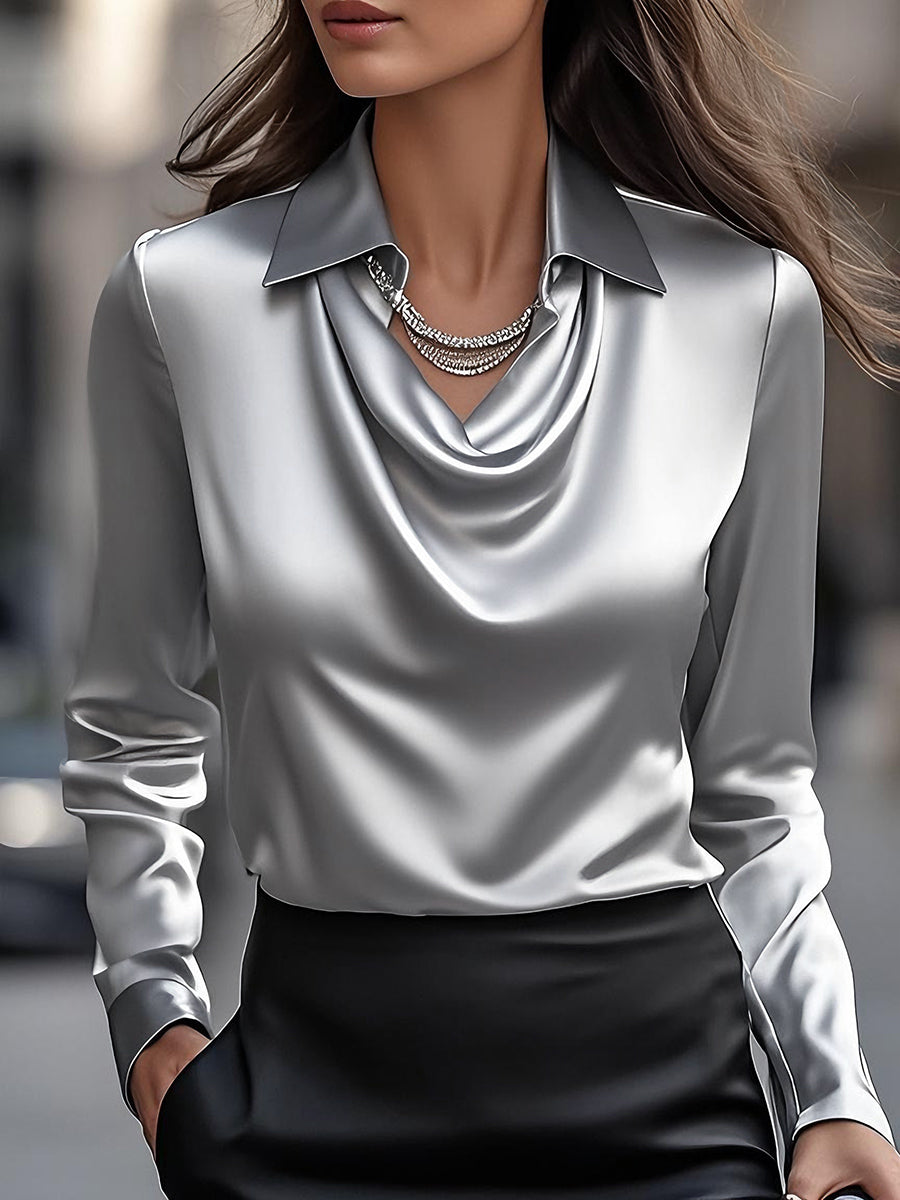 Bluzka Maja Damska | Elegancki Dekolt Cowl, Długi Rękaw, Wiskoza 4