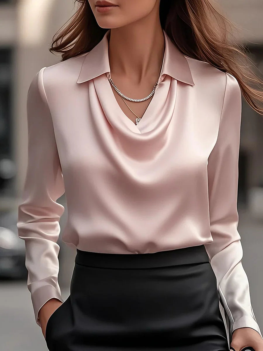Bluzka Maja Damska | Elegancki Dekolt Cowl, Długi Rękaw, Wiskoza 5