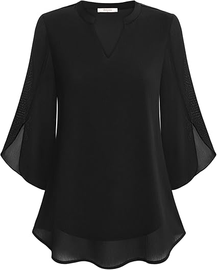 Bluzka damska Lila | Elegancka, przezroczyste długie rękawy, dekolt V 1