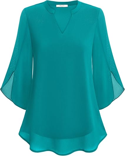 Bluzka damska Lila | Elegancka, przezroczyste długie rękawy, dekolt V 3