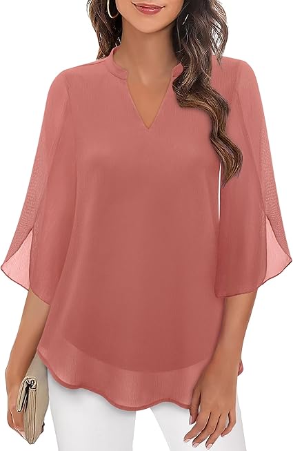 Bluzka damska Lila | Elegancka, przezroczyste długie rękawy, dekolt V 4