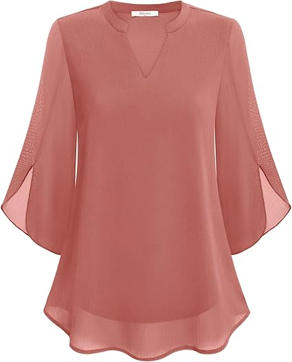 Bluzka damska Lila | Elegancka, przezroczyste długie rękawy, dekolt V 5