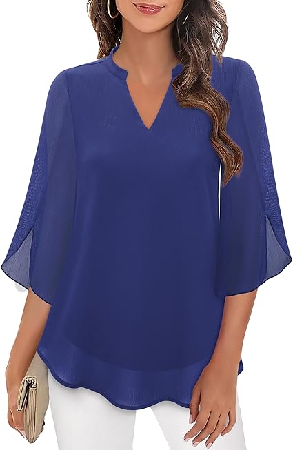 Bluzka damska Lila | Elegancka, przezroczyste długie rękawy, dekolt V 6