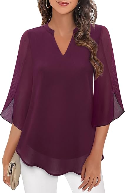 Bluzka damska Lila | Elegancka, przezroczyste długie rękawy, dekolt V 8