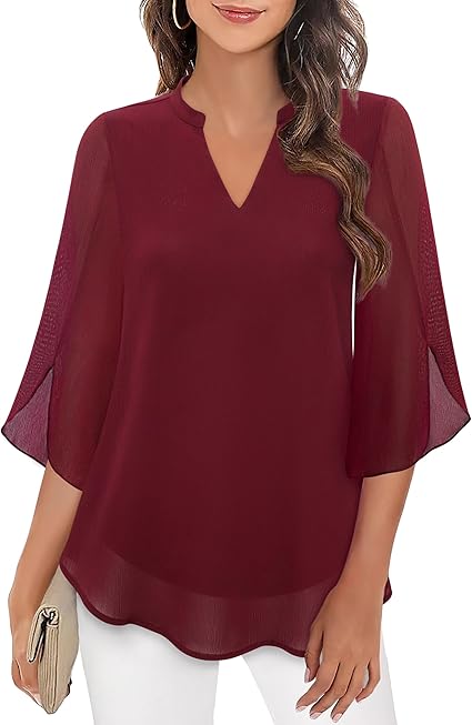 Bluzka damska Lila | Elegancka, przezroczyste długie rękawy, dekolt V 9