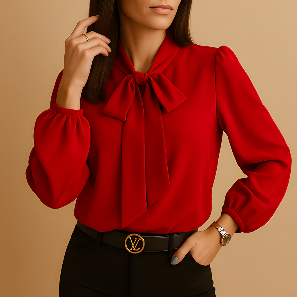 Bluzka elegancka Blainne | Lekka tkanina, kokarda, kobieca stylizacja 1