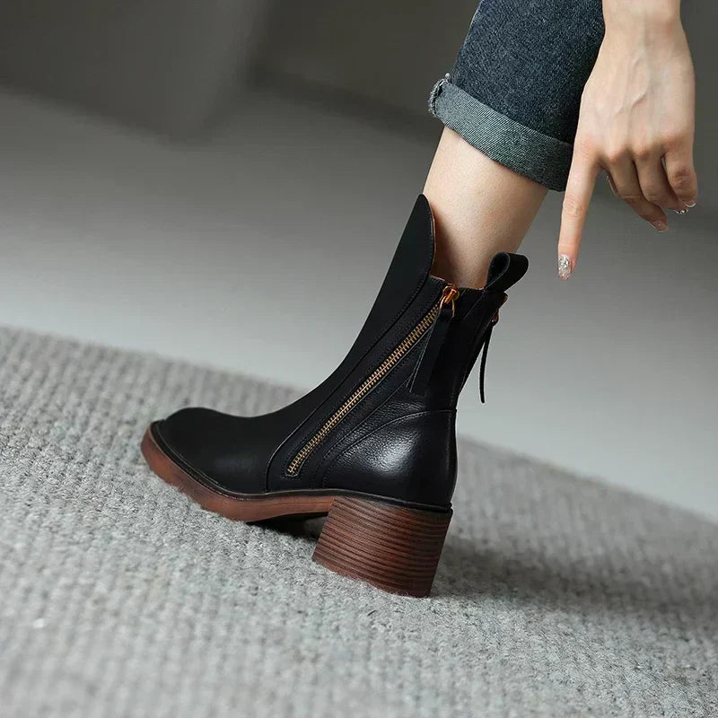 Botki Atasha Damskie | Skórzane, eleganckie na kostkę, czarne 3