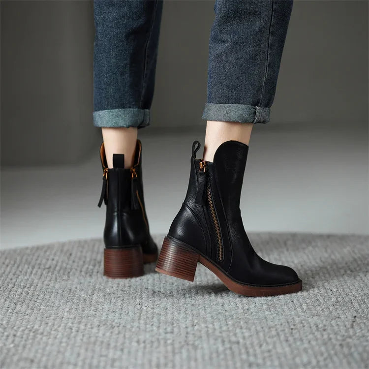 Botki Atasha Damskie | Skórzane, eleganckie na kostkę, czarne 7