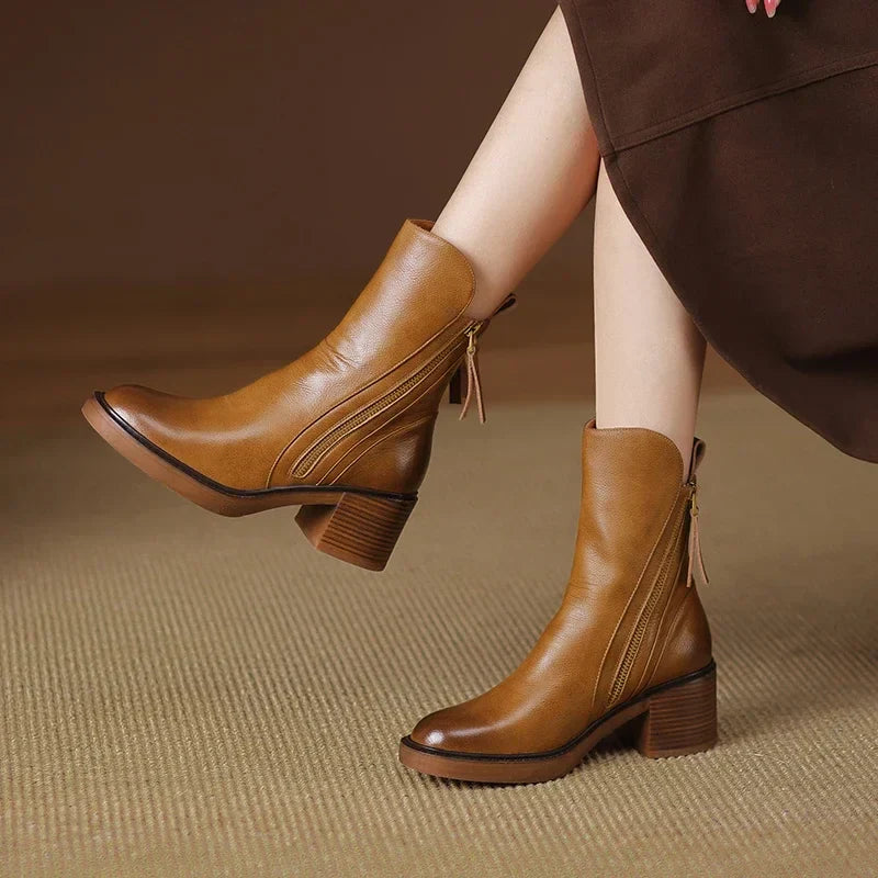 Botki Atasha Damskie | Skórzane, eleganckie na kostkę, czarne 8
