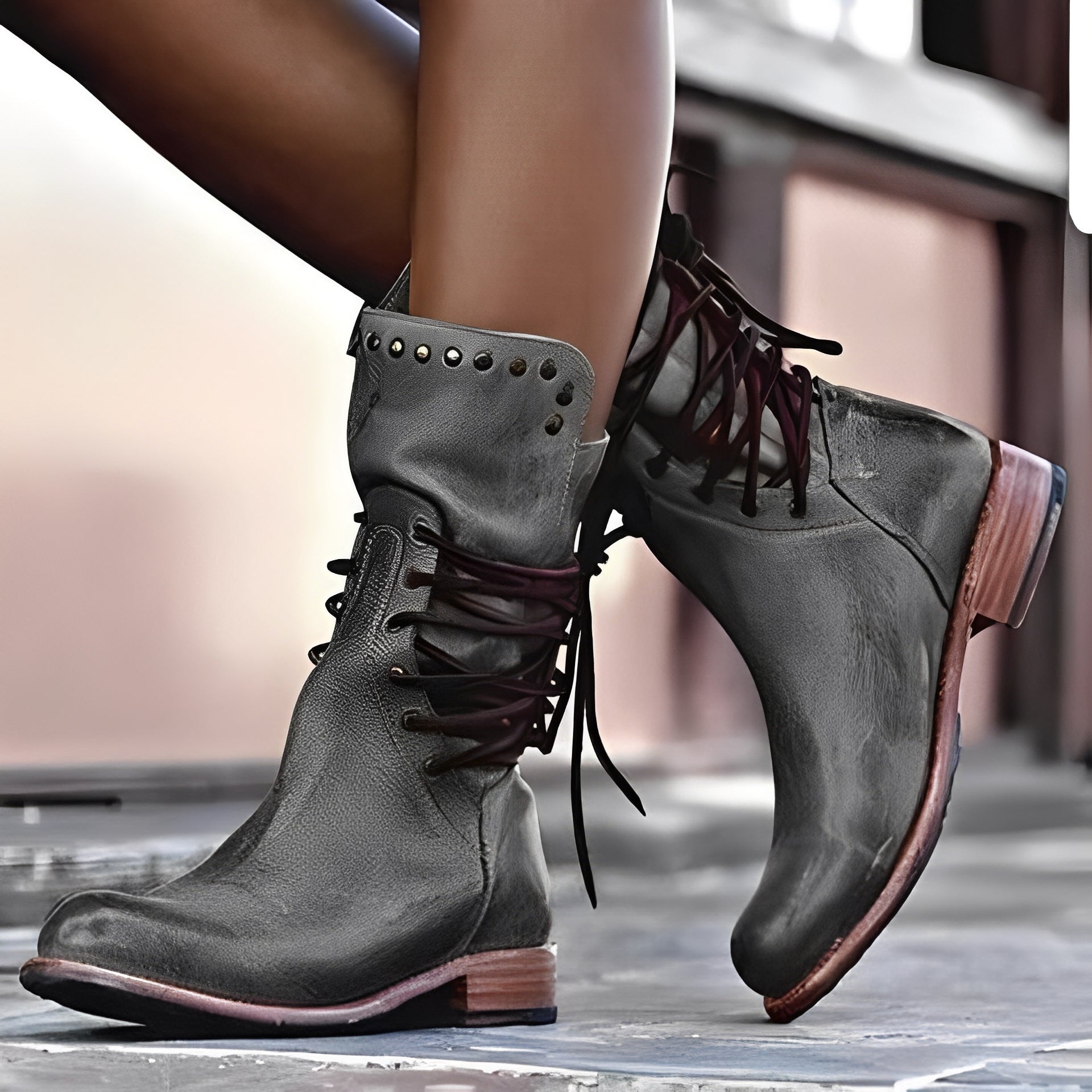 Buty skórzane Lenora | Klasyczny retro styl, niski obcas czółenka damskie 1