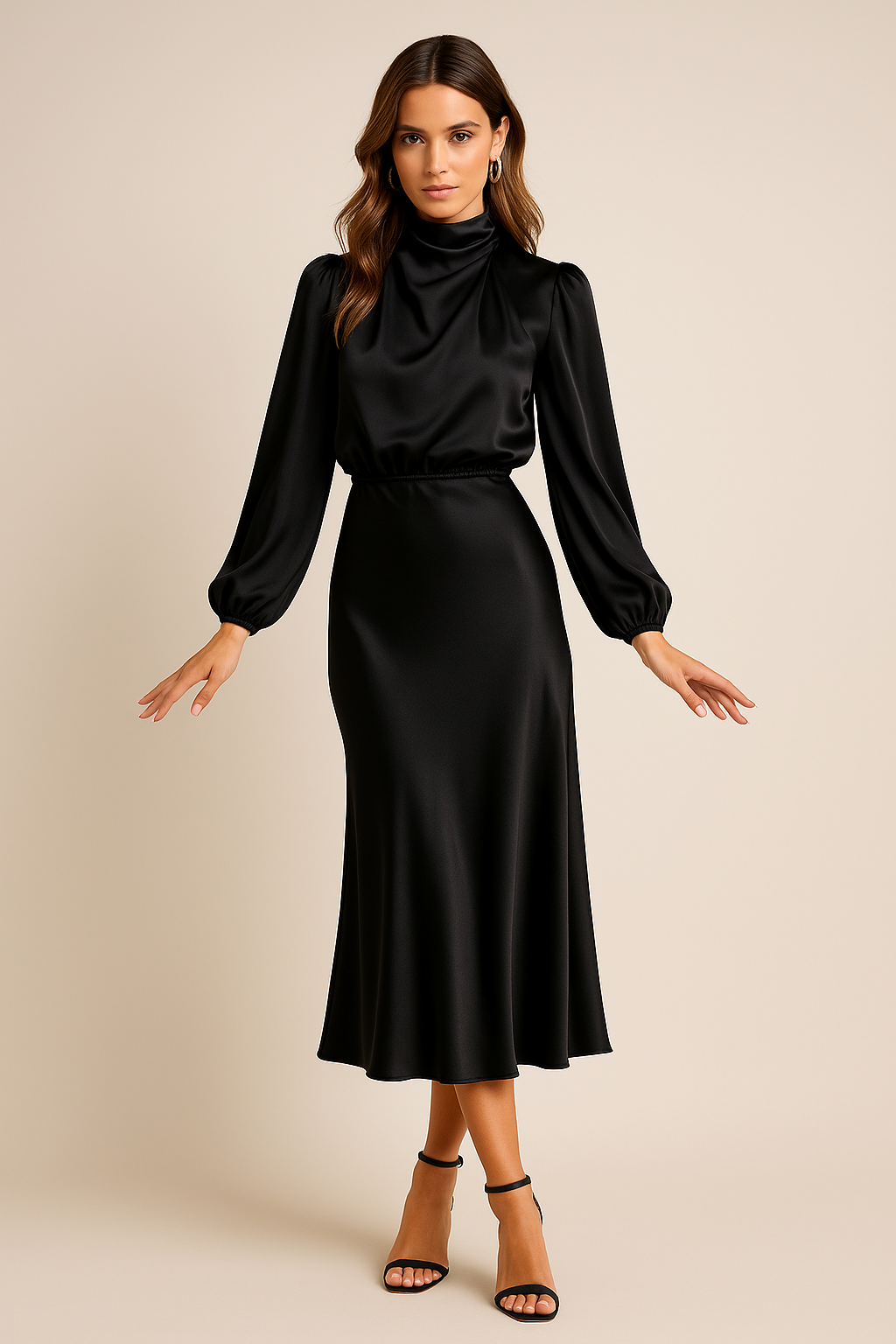 Czarna Sukienka Midi Olivia | Elegancki Golf, Klasyczny Krój 3