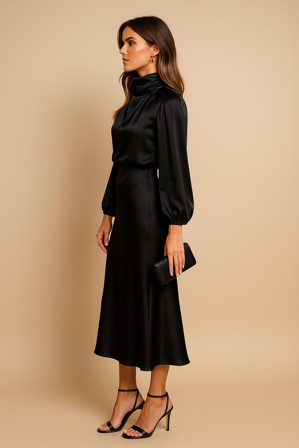 Czarna Sukienka Midi Olivia | Elegancki Golf, Klasyczny Krój 4