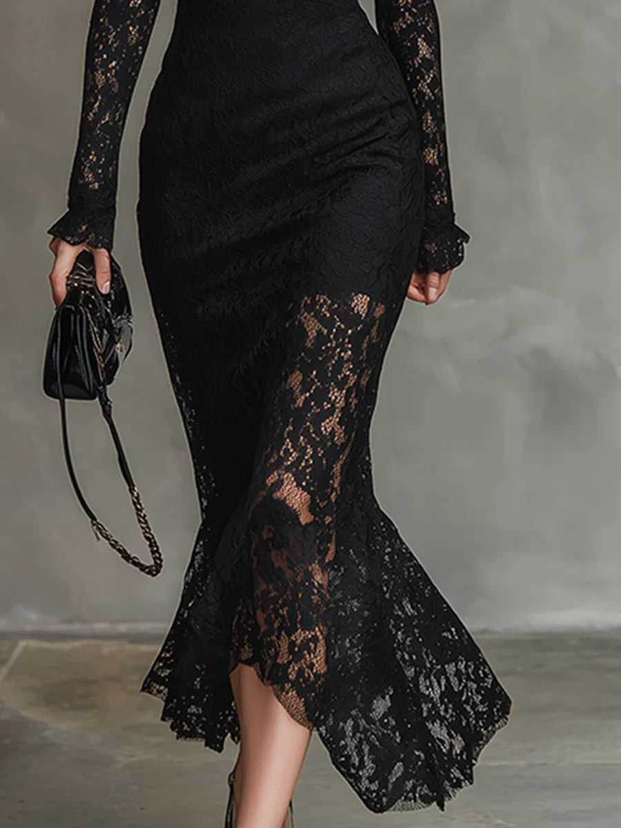 Czarna Sukienka Wieczorowa Maxi Mira | Elegancka, Długa i Dopasowana 4
