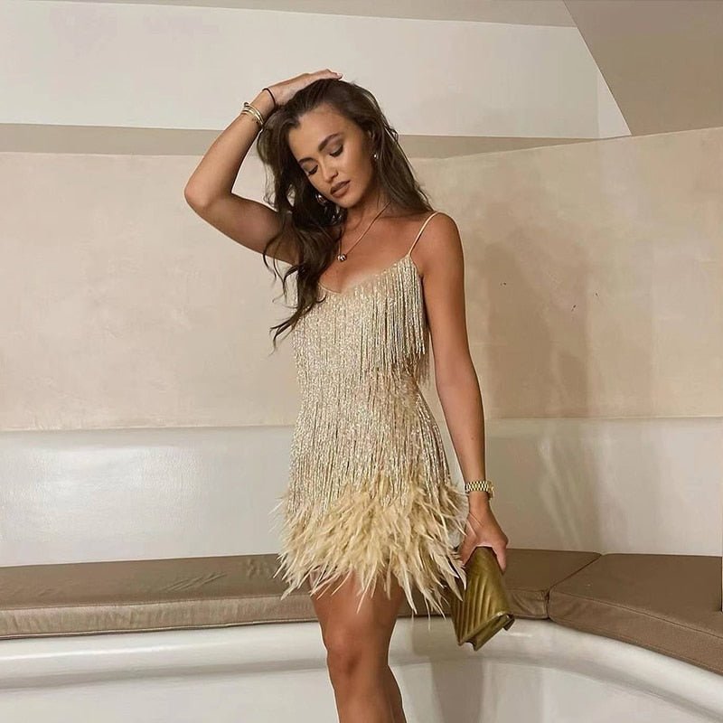 Czarna Sukienka Wieczorowa Piera | Cekinowa z Piórami, Glamour Mini 4