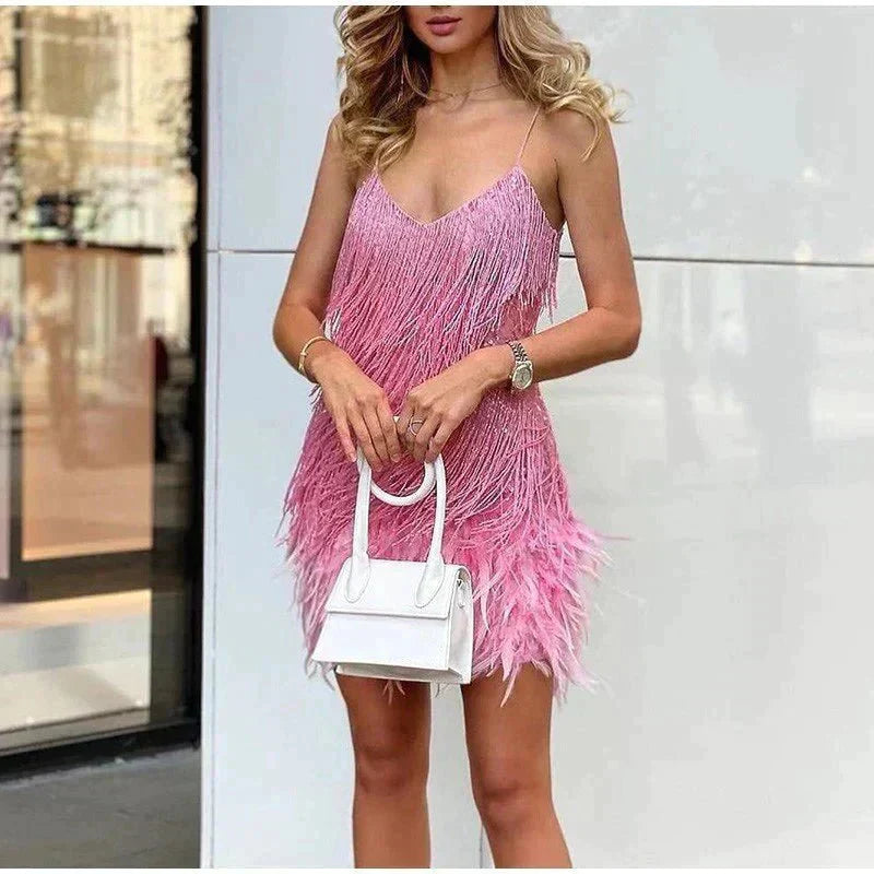 Czarna Sukienka Wieczorowa Piera | Cekinowa z Piórami, Glamour Mini 7
