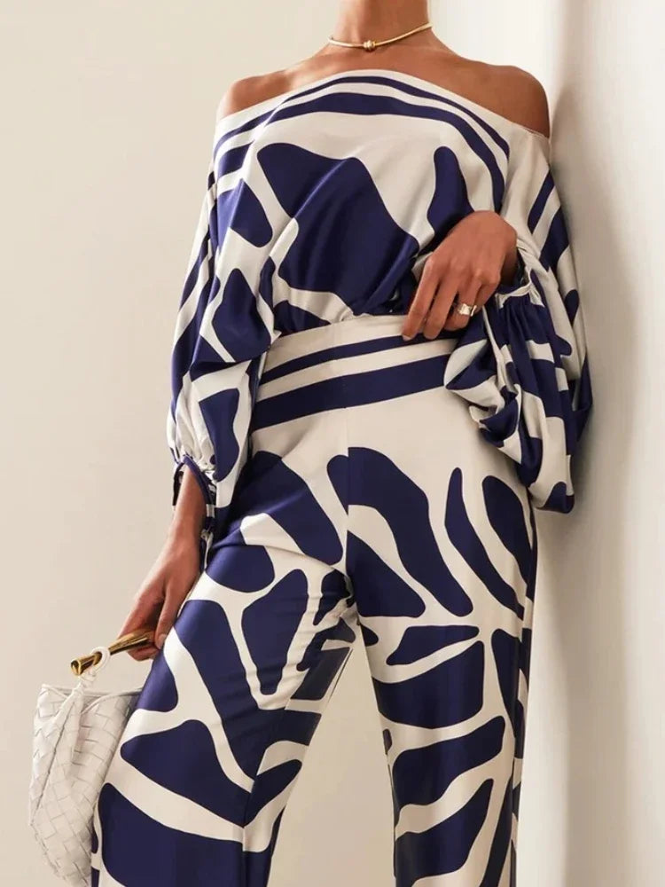 Elowen Komplet Damski | Elegancka Satyna, Asymetryczny Top, Szerokie Spodnie 2