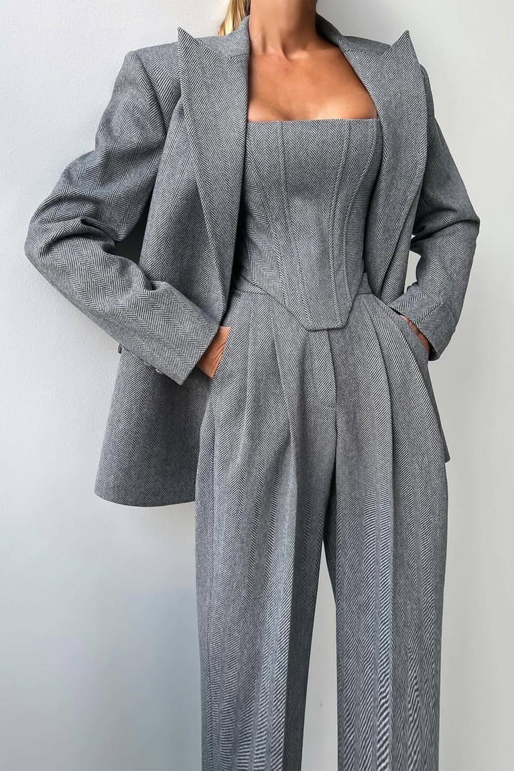 Garnitur Damski Lisa | Elegancka Marynarka, Gorsetowy Top, Szerokie Nogawki 0