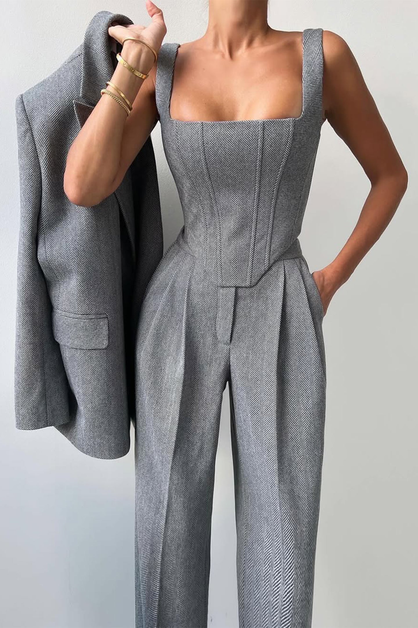 Garnitur Damski Lisa | Elegancka Marynarka, Gorsetowy Top, Szerokie Nogawki 1