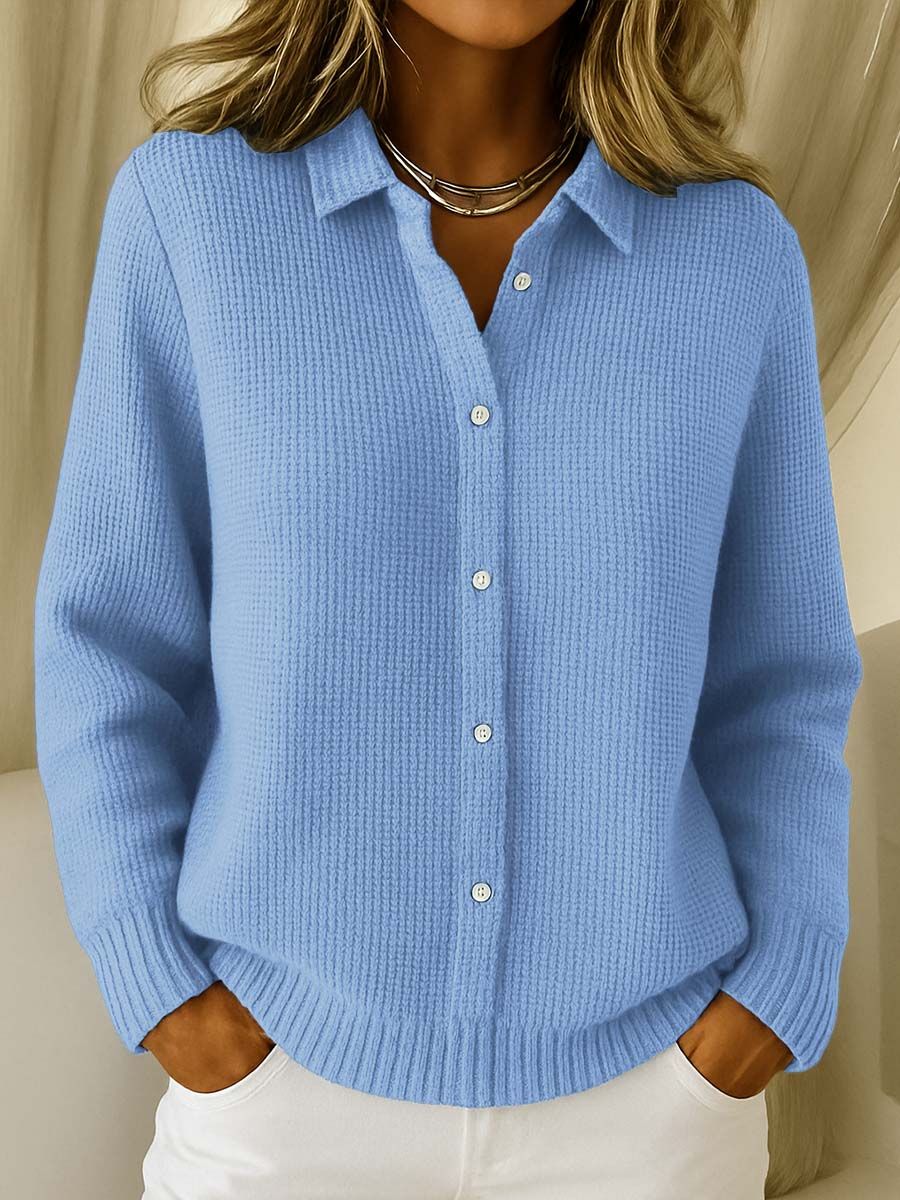 Kardigan Damski Klara | Długi, Dzianina z Kołnierzykiem i Guzikami 0