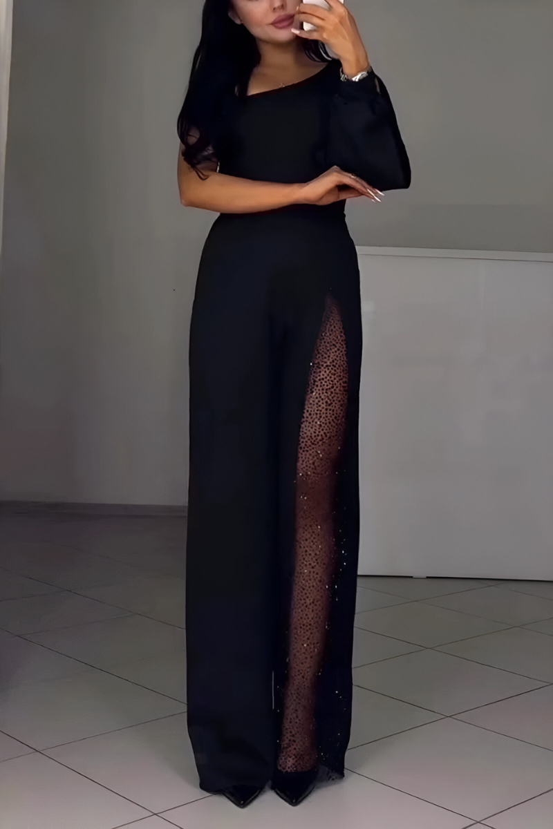 Kombinezon Daisy | Elegancki Czarny z Szerokimi Nogawkami 1