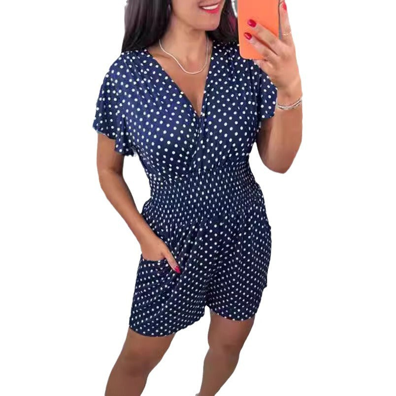 Kombinezon Sylwia | Elegancki wzór w groszki, krótki rękaw na lato 3