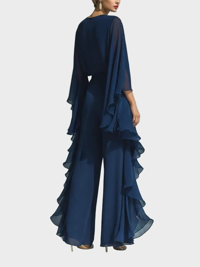 Komplet Aurora z Chiffonu | Elegancki, z falbanami i dzwonowymi rękawami 1