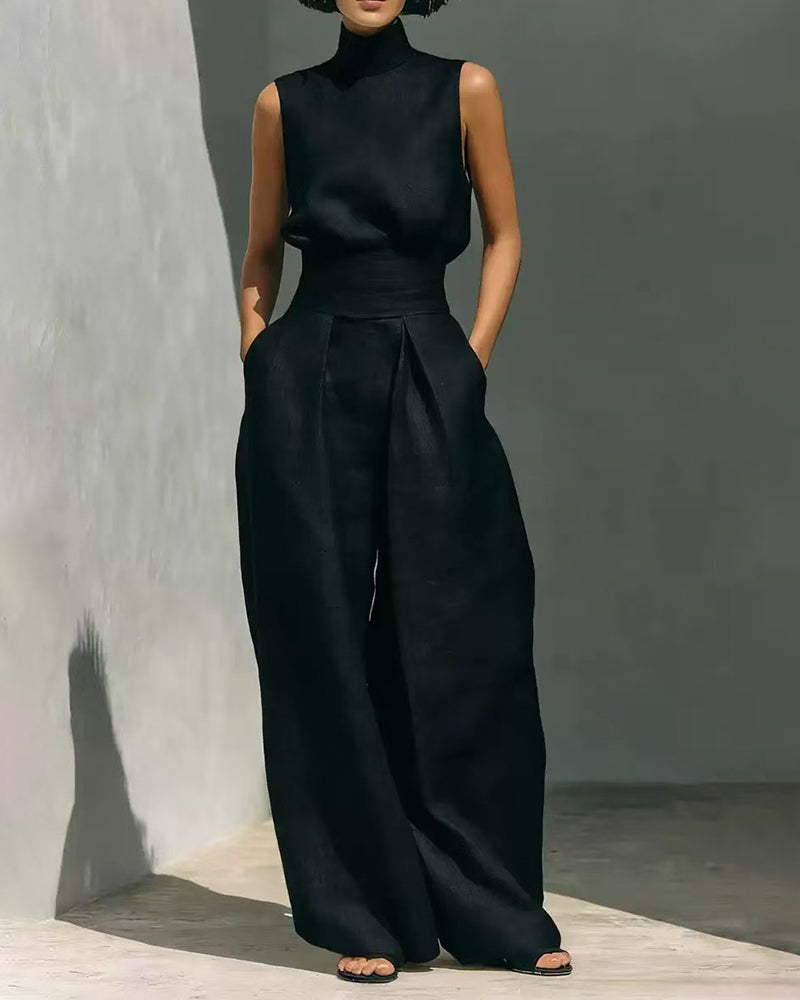 Komplet damski Lenna | Elegancki dres z bezrękawnikowym topem i szerokimi spodniami 3