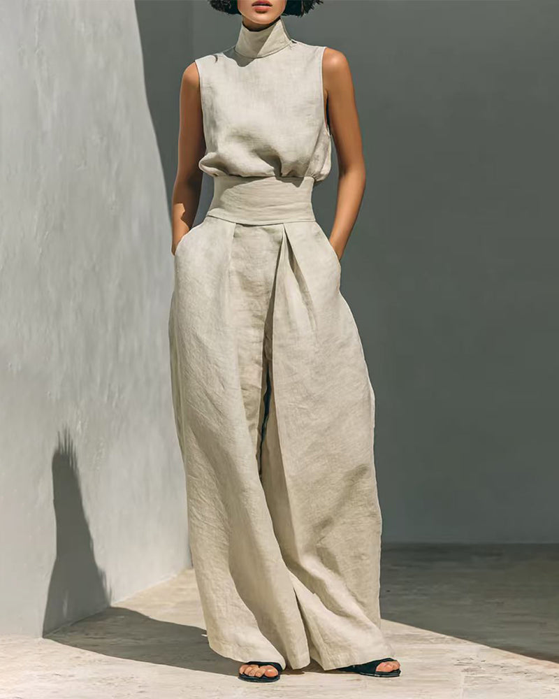 Komplet damski Lenna | Elegancki dres z bezrękawnikowym topem i szerokimi spodniami 4