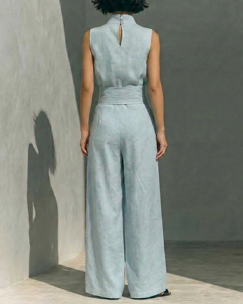 Komplet damski Lenna | Elegancki dres z bezrękawnikowym topem i szerokimi spodniami 5