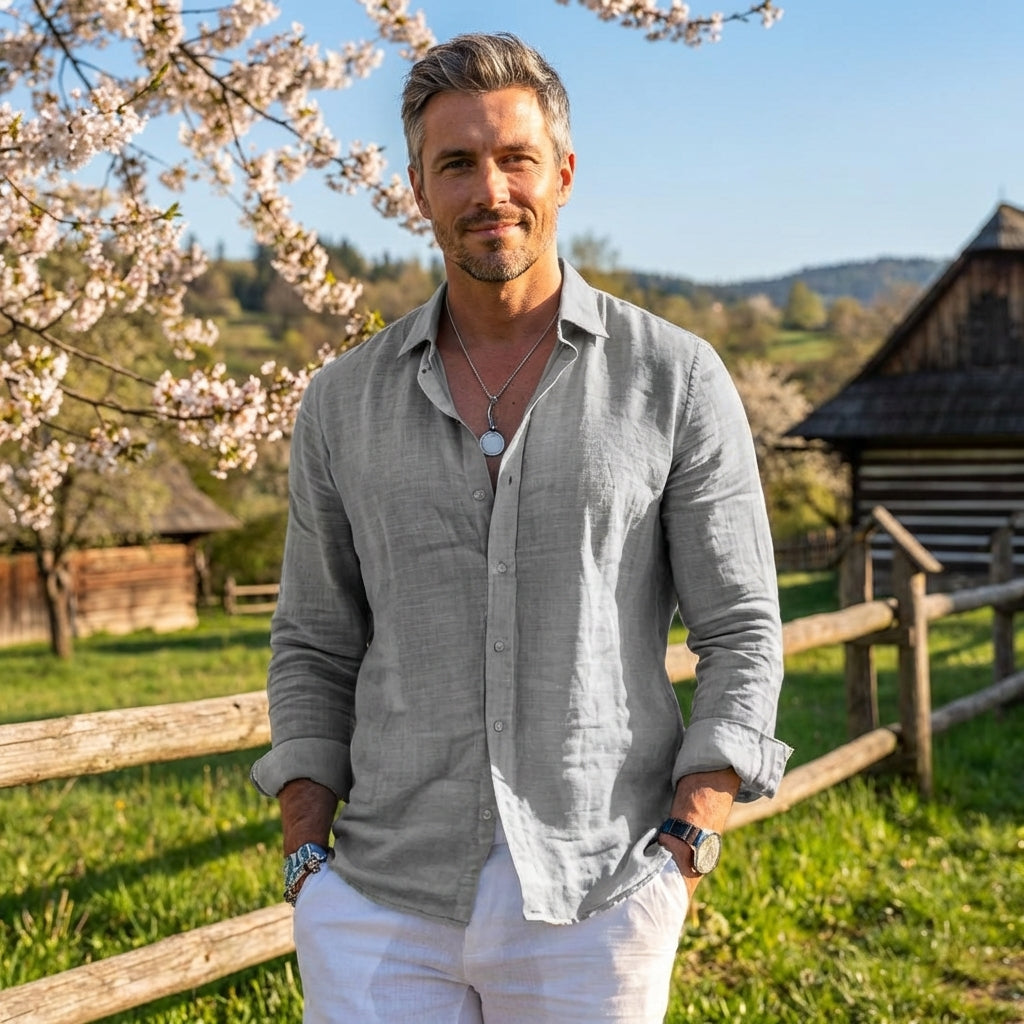 Koszula lniana Męska Robert | Lekka, Klasyczny Krój, Naturalny Kolor 2