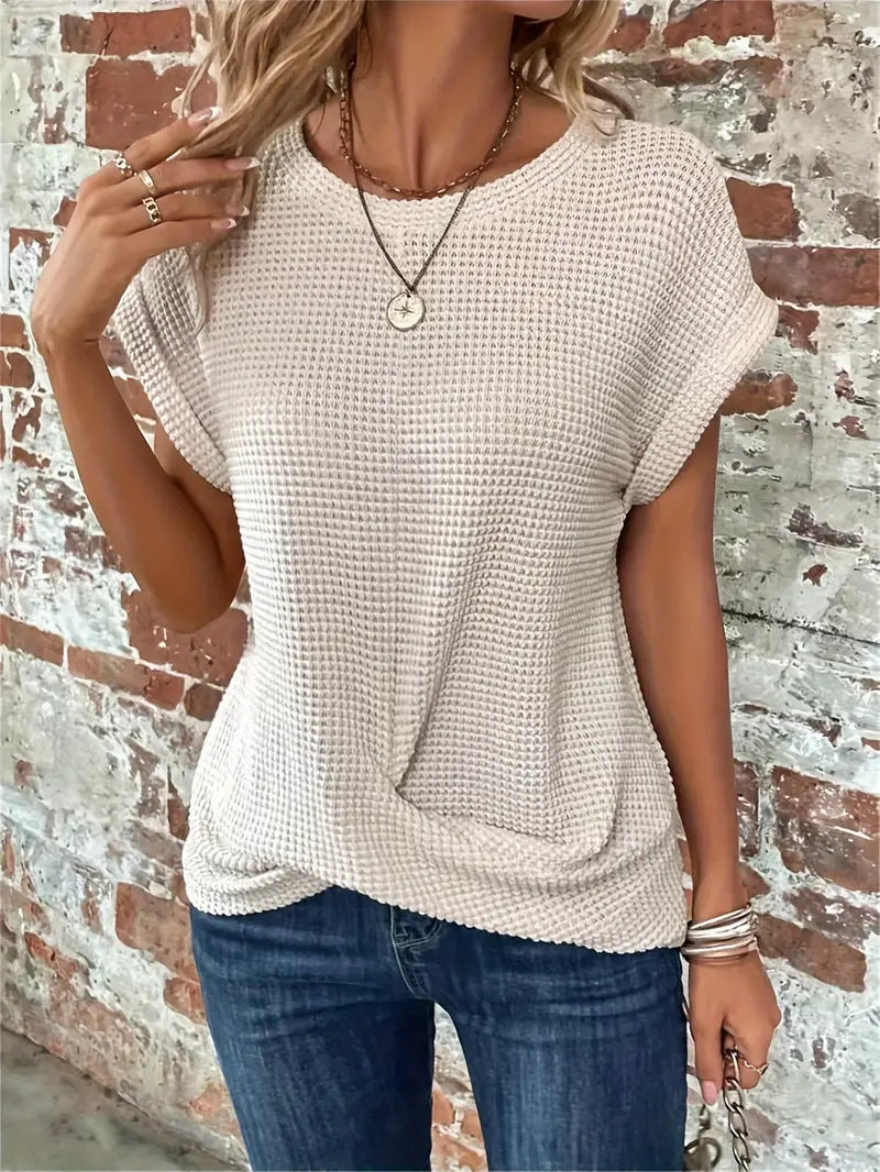Koszulka Waflowa Lila | Lekka Dzianina, Podwijane Rękawy 4