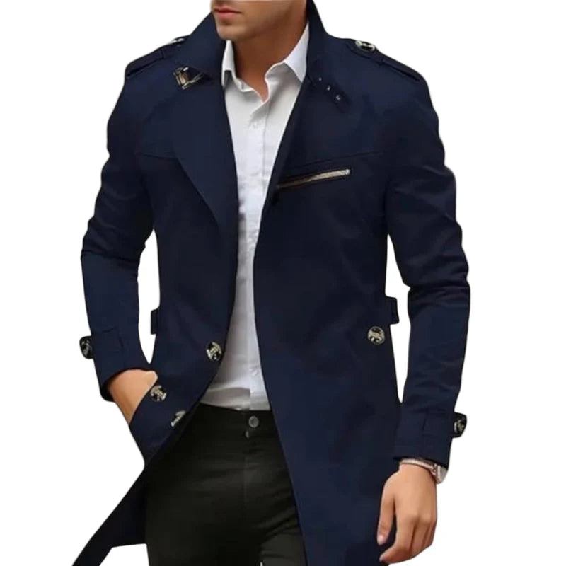 Kurtka Męska Elegancka | Klasyczny Kołnierz, Zamek i Guziki 1