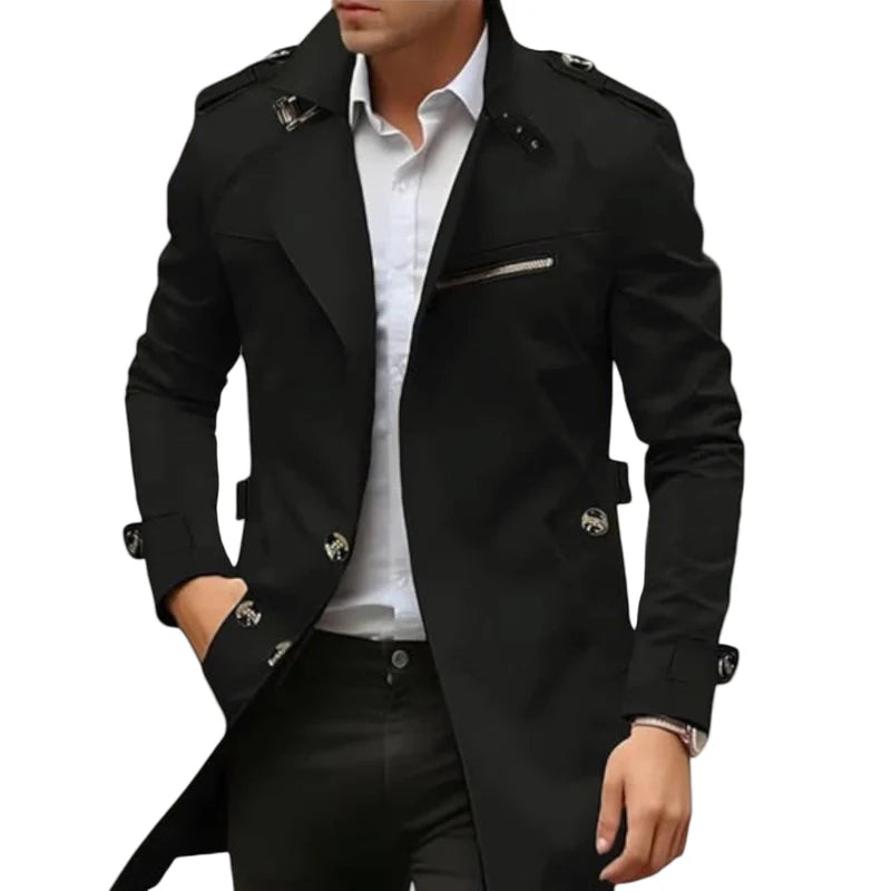 Kurtka Męska Elegancka | Klasyczny Kołnierz, Zamek i Guziki 3