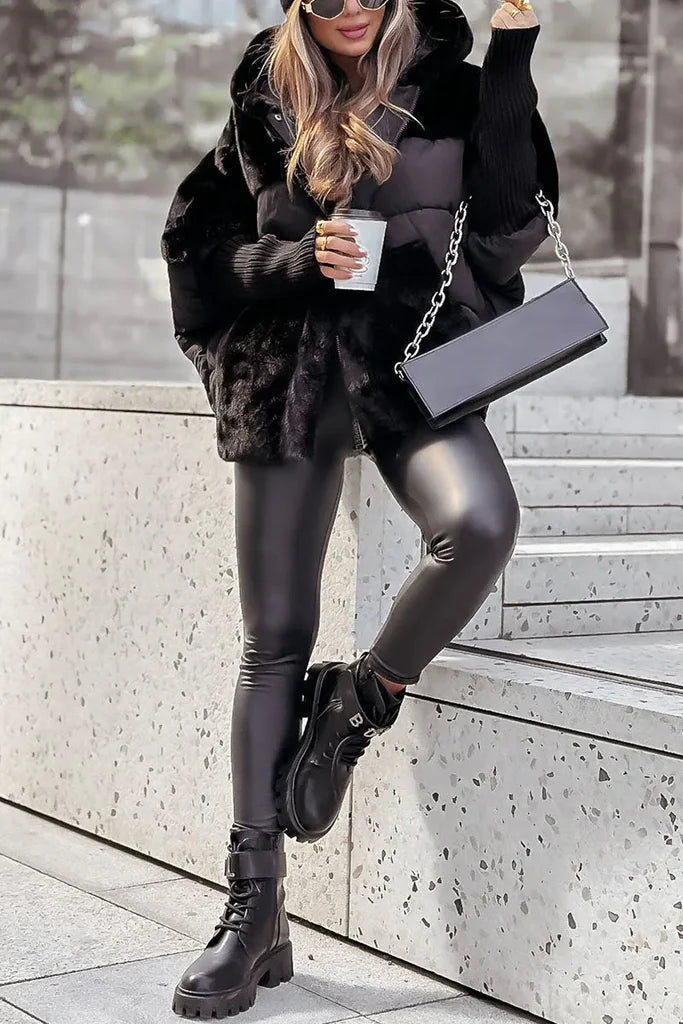 Kurtka Puchowa Karmel Damska | Oversize, Futrzane Wykończenie, Duży Kaptur 5