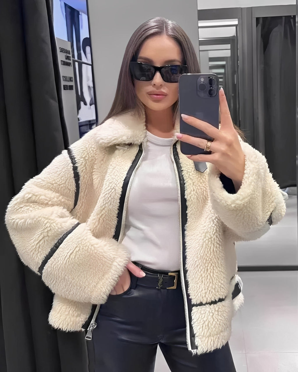 Kurtka Zimowa Irena | Pluszowy Oversize, Miękki Materiał 3