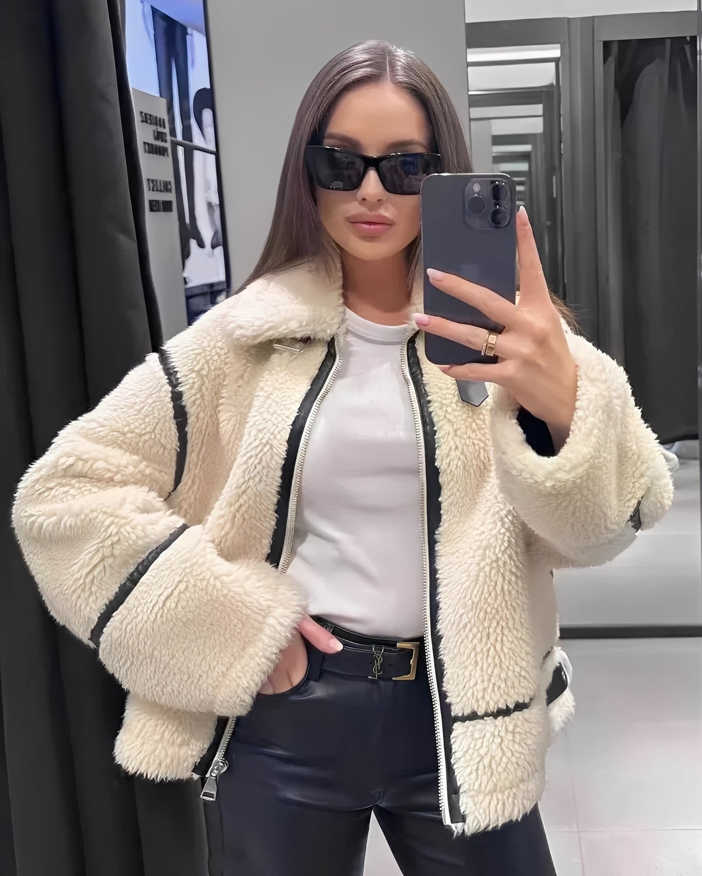 Kurtka Zimowa Irena | Pluszowy Oversize, Miękki Materiał 3