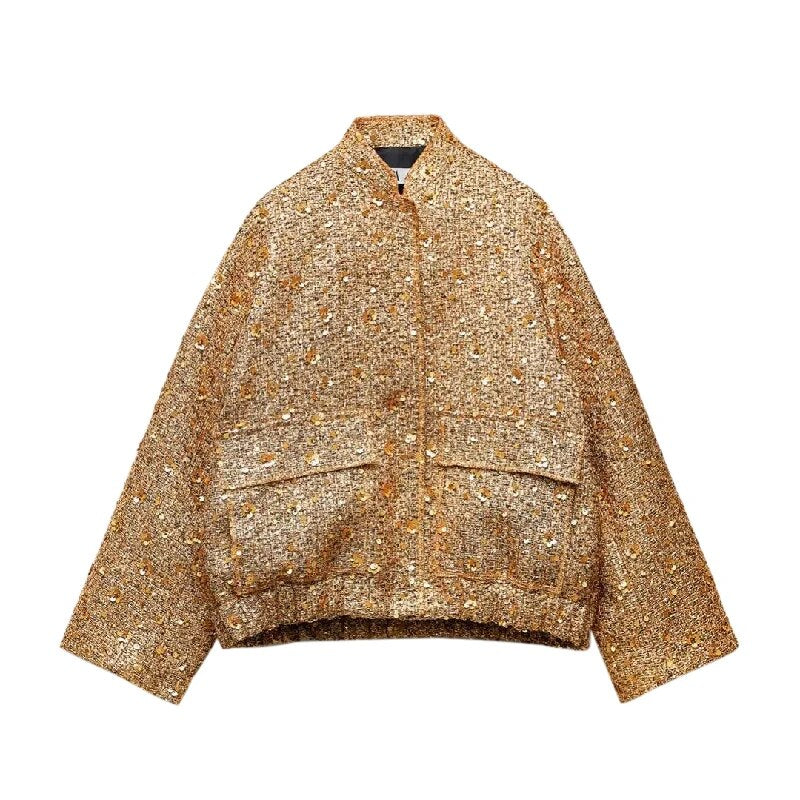 Kurtka cekinowa Zofia | Elegancki oversize z okrągłym dekoltem 0