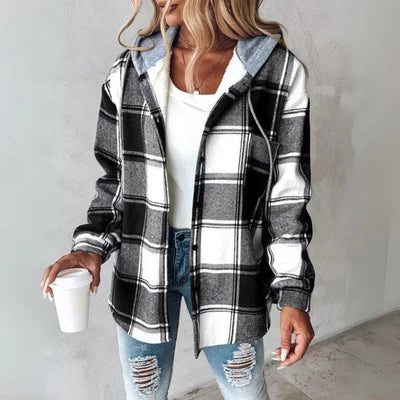 Kurtka koszulowa Oliwia | Wzór w kratę, z kapturem 4
