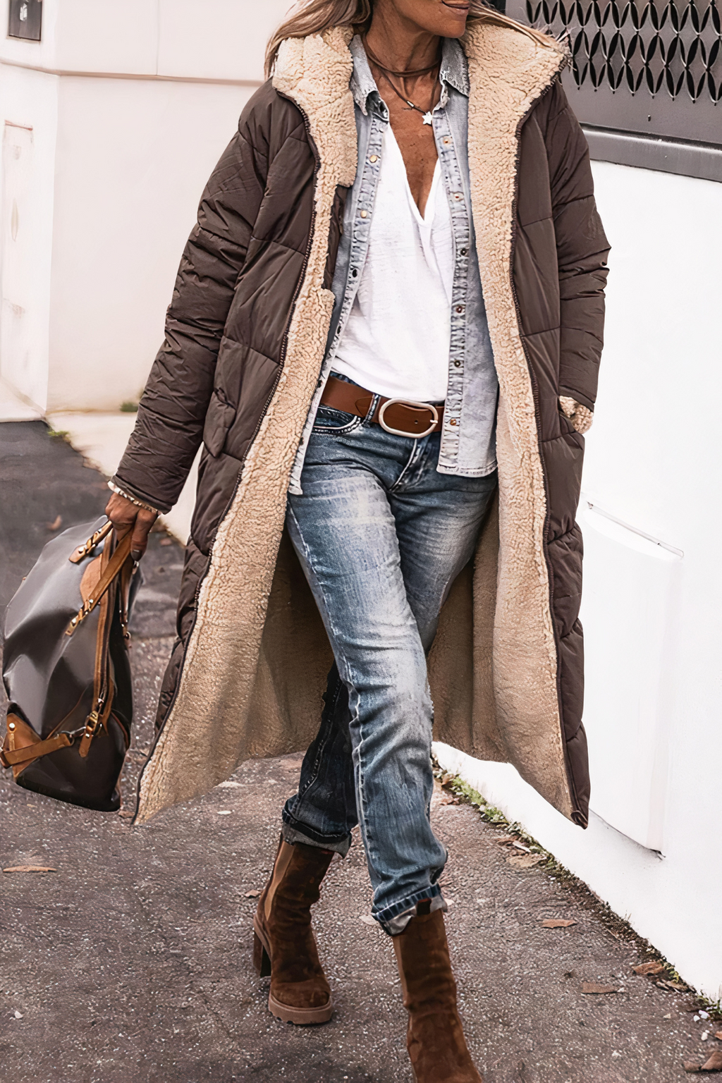 Kurtka puchowa Daria | Długi krój, kaptur, podszycie sherpa, damska 9